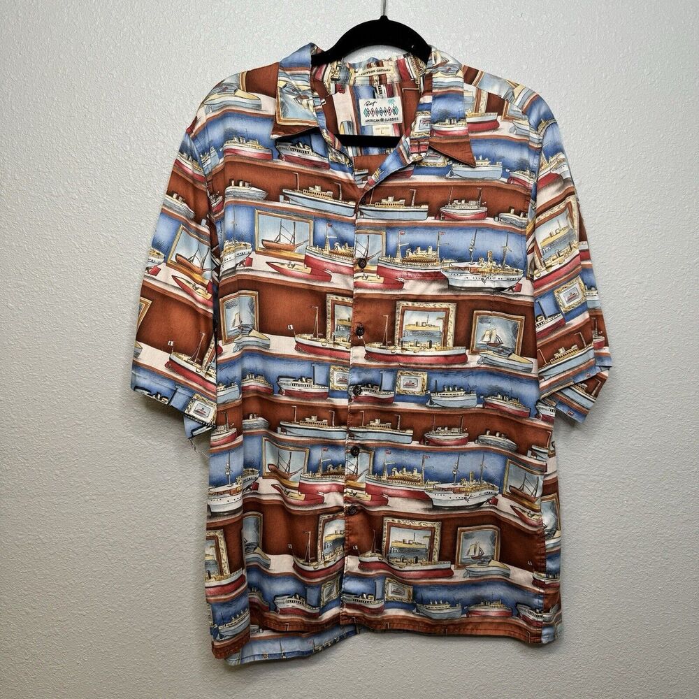 Reyn Spooner Shirt Mens Large Ships American Classics Egyptian Cotton Hawaiian
